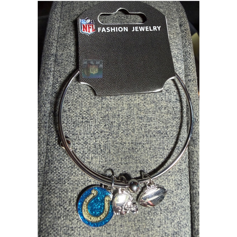 NFL Indianapolis Colts Charm Bangle Bracelet Silver Tone Aminco NFL-BC-372-06